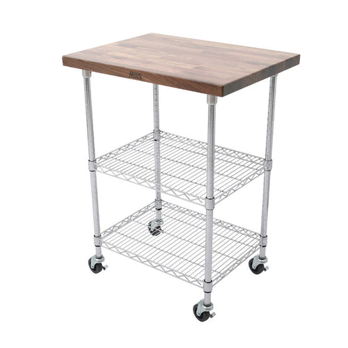John Boos MET-WWC-1 Mobile Cart - Walnut Top, Adjustable Shelves, 21x27x36", Chrome-cityfoodequipment.com