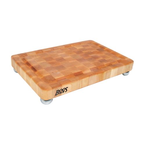 John Boos MPL1812175-SSF Cutting Board, Maple, Juice Groove, Stainless Bun Feet, 18 x 12 x 1 3/4" Thick-cityfoodequipment.com