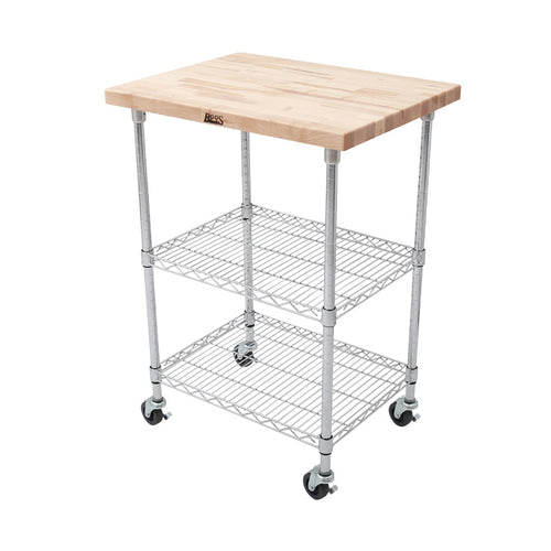 John Boos MET-MWC-2 Mobile Cart - Maple Top, Adjustable Shelves, 21x33x36", Chrome-cityfoodequipment.com