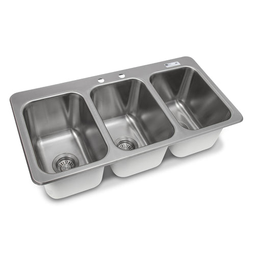 John Boos PB-DISINK101410-3 (3) Compartment Drop-in Sink - 10" x 14", Drain Included-cityfoodequipment.com