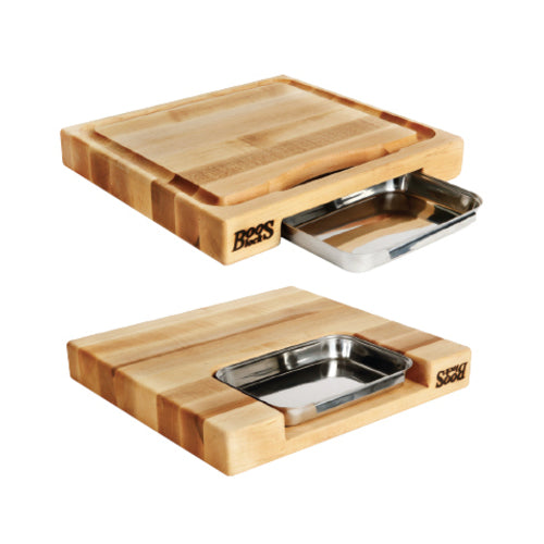 John Boos PM18180225-P Cutting Board Gift Collection w/ Pan & Maple Edge Grain, 18x18x2 1/4"-cityfoodequipment.com