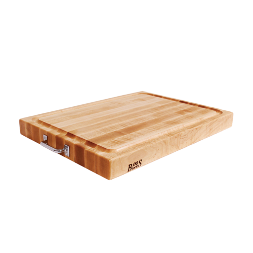 John Boos RAFR2418 Cutting Board, Maple with Stainless Handles, Juice Groove, 24 x 18 x 2 1/4" Thick-cityfoodequipment.com