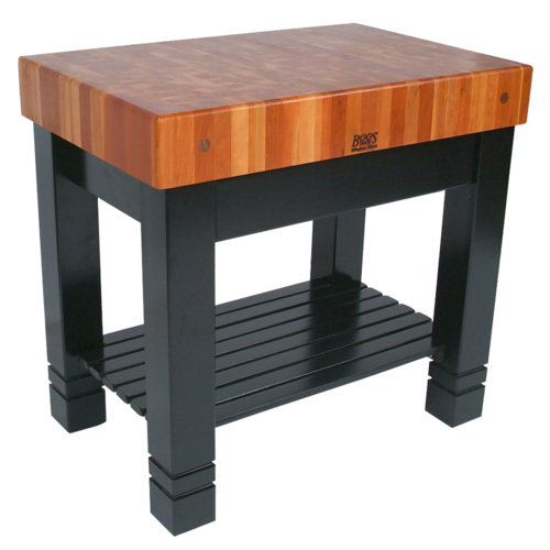 John Boos RN-BF Bloc de Foyer Table, 5" Thick End Grain American Cherry, Black Base, 36 x 24-cityfoodequipment.com
