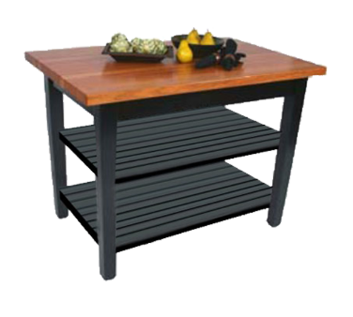 John Boos RN-C6030-2S Le Classique Table, 1 1/2" Edge Grain Cherry, Black Base, 2 Shelves, 60 x 30"-cityfoodequipment.com