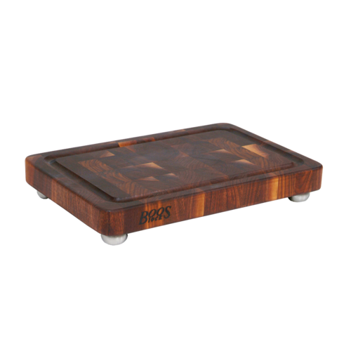 John Boos WAL-1812175-SSF Cutting Board, Walnut, Juice Groove, Stainless Bun Feet, 18 x 12 x 1 3/4" Thick-cityfoodequipment.com