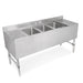 John Boos UBS3-2160-2D12-X 60" 3 Compartment Underbar Sink w/ 10"L x 14"W Bowls, 10" Deep-cityfoodequipment.com