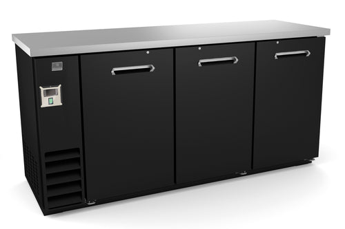 Kelvinator Commercial KCHBB72S 73 1/8" Bar Refrigerator - 3 Swinging Solid Doors, Black, 115v-cityfoodequipment.com