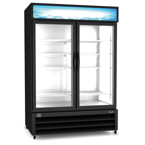 Kelvinator Commercial KCHGM48R 54" Two Section Glass Door Merchandiser - (2) Left/Right Hinge Doors, Black, 115v-cityfoodequipment.com