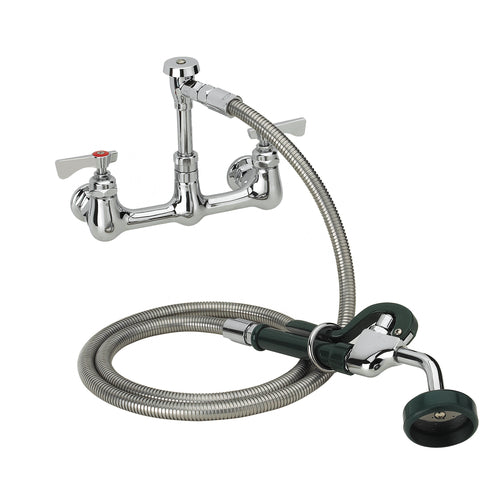 Krowne 19-108L 8"H Wall Mount Pre Rinse Faucet - 1 3/5 GPM, Base with Nozzle-cityfoodequipment.com