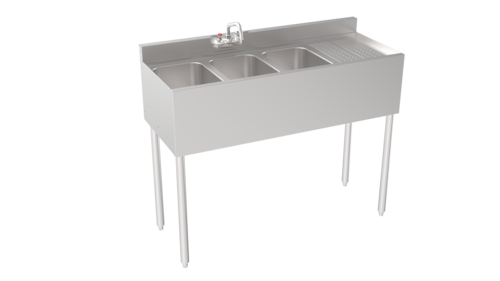 Krowne 18-43L 48" Silver Series 3 Compartment Sink w/ 10"L x 14"W Bowls, 7" Deep-cityfoodequipment.com