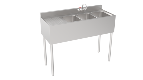 Krowne 18-43R 48" Silver Series 3 Compartment Sink w/ 10"L x 14"W Bowls, 7" Deep-cityfoodequipment.com