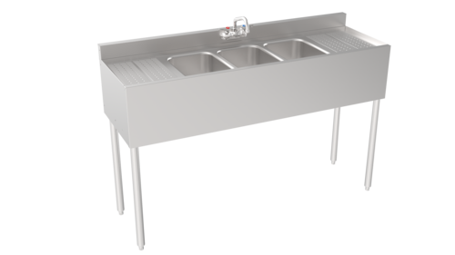 Krowne 18-53C 60" Silver Series 3 Compartment Sink w/ 10"L x 14"W Bowls, 7" Deep-cityfoodequipment.com