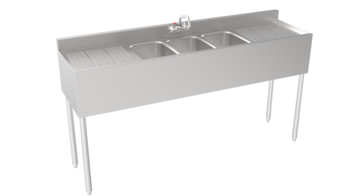 Krowne 18-63C 72" Silver Series 3 Compartment Sink w/ 10"L x 14"W Bowls, 7" Deep-cityfoodequipment.com