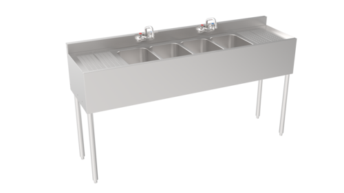 Krowne 18-64C 72" Silver Series 4 Compartment Sink w/ 10"L x 14"W Bowls, 7" Deep-cityfoodequipment.com