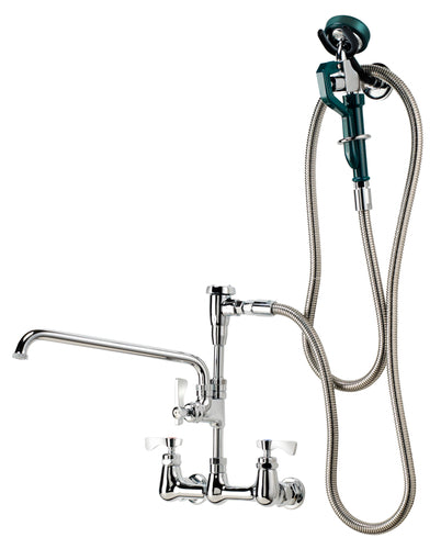 Krowne 19-112L 12"H Wall Mount Pre Rinse Faucet - 1 3/5 GPM, Base with Nozzle-cityfoodequipment.com