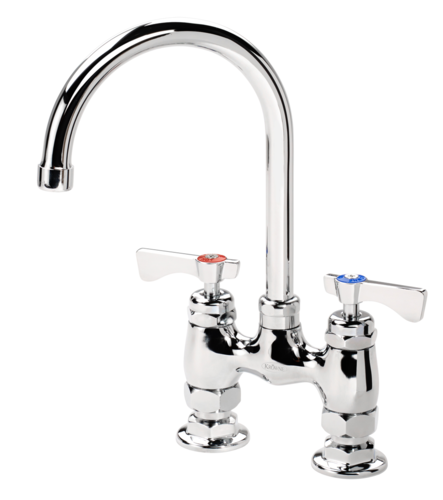 Krowne 15-401L-W-E4 Raised Deck Mount Faucet w/ 6" Gooseneck Spout & Wrist Action Handles - 4" Centers, 1.5 GPM-cityfoodequipment.com