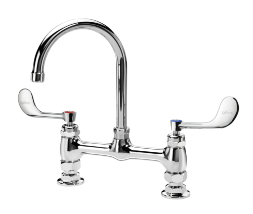 Krowne 15-801L-W-G4 Raised Deck Mount Faucet w/ 6" Gooseneck Spout & Wrist Action Handles - 8" Centers, 0.5 GPM-cityfoodequipment.com