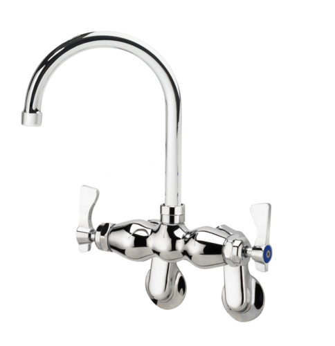 Krowne 15-601L Splash Mount Faucet w/ 6" Gooseneck Spout & Lever Handles - Adjustable Centers, Chrome Plated-cityfoodequipment.com