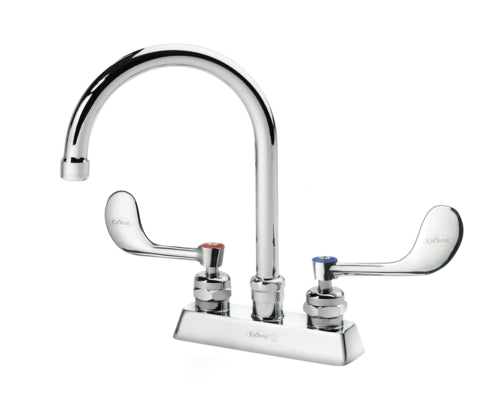 Krowne 15-301L-W-E4 Deck Mount Faucet w/ 6" Gooseneck Spout & VR Wrist Action Handles - 4" Centers, 1.5 GPM-cityfoodequipment.com