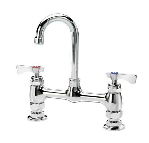 Krowne 15-825L-W-E2 Raised Deck Mount Faucet w/ 3 1/2" Gooseneck Spout & Wrist Action Handles - 8" Centers, 0.5 GPM-cityfoodequipment.com