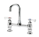 Krowne 15-825L-W-E2 Raised Deck Mount Faucet w/ 3 1/2" Gooseneck Spout & Wrist Action Handles - 8" Centers, 0.5 GPM-cityfoodequipment.com
