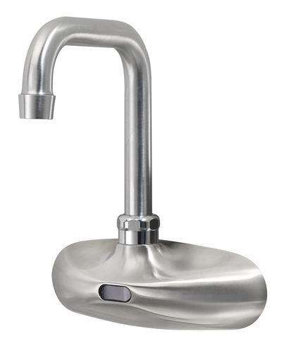 Krowne 16-670 Wall Mount Electronic Faucet - 4" Centers, High Arc Spout, Satin Finish-cityfoodequipment.com