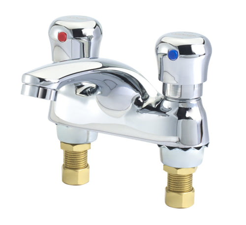 Krowne 14-530L Deck Mount Metering Faucet w/ 3 7/8" Cast Spout & Push Button Caps, 4" Centers-cityfoodequipment.com