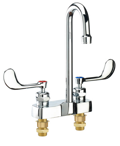 Krowne 14-546L Deck Mount Faucet w/ 3 3/4" Rigid Gooseneck Spout & Wrist Blade Handles-cityfoodequipment.com
