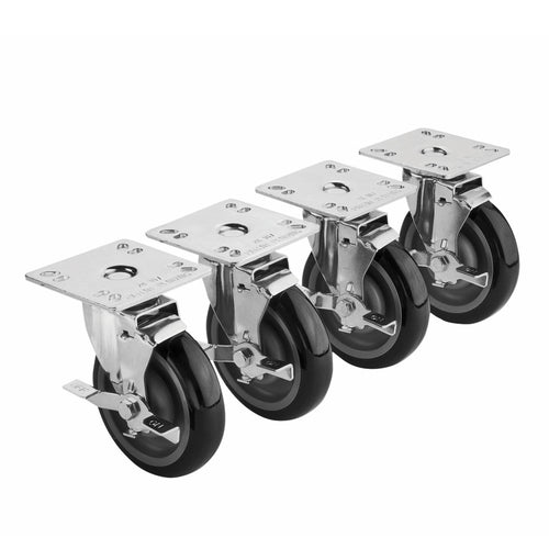 Krowne 28-111S 4 Piece Universal Plate Caster Set w/ 5" Wheel, 3 1/2 x 3 1/2"-cityfoodequipment.com