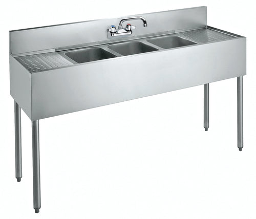 Krowne CS-1860 60" 3 Compartment Sink w/ 10"W x 14"L Bowl, 10" Deep-cityfoodequipment.com