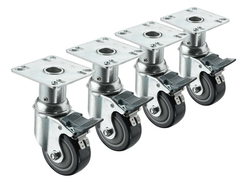 Krowne 28-135S 4 Piece Universal Plate Caster Set w/ 3" Wheels, 3 1/2" x 3 1/2"-cityfoodequipment.com