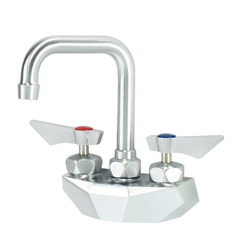 Krowne DX-400 Wall Mount Faucet w/ 4 1/2" Double Bend Gooseneck Spout - 4" Centers-cityfoodequipment.com