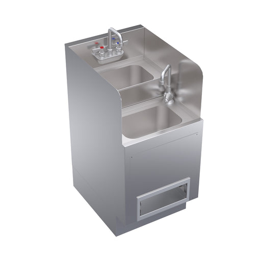 Krowne KR24-HX18 Underbar Hand/Dump Sink w/ (2) 8"L x 13"W Bowls, Gooseneck Faucet-cityfoodequipment.com