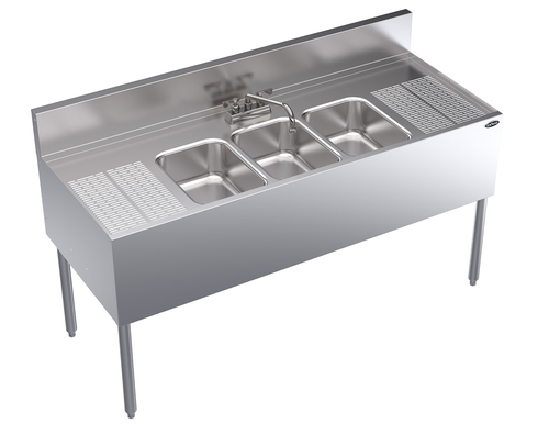 Krowne KR24-53C 60" 3 Compartment Sink w/ 10"L x 14"W Bowl, 10" Deep-cityfoodequipment.com