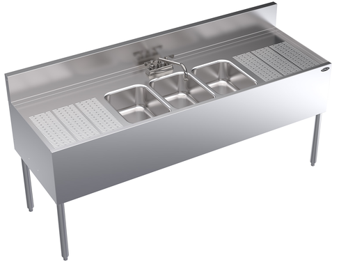 Krowne KR24-63C 72" 3 Compartment Sink w/ 10"L x 14"W Bowl, 10" Deep-cityfoodequipment.com