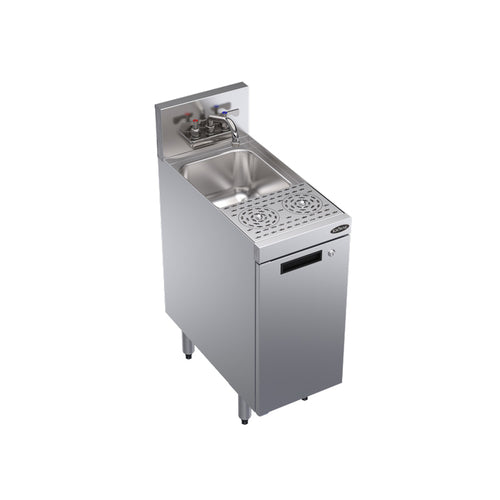 Krowne KR24-MD12-C Underbar Dump Sink w/ 10" x 12" x 7" Bowl - Cabinet Base & (2) Glass Rinsers, Stainless-cityfoodequipment.com