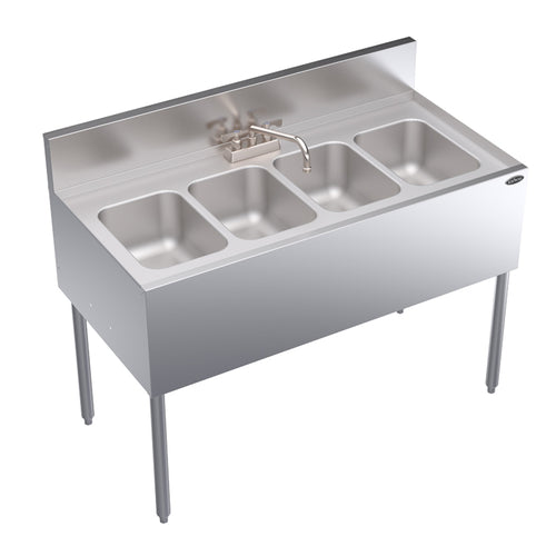 Krowne KR24-44C 48" 4 Compartment Sink w/ 10"L x 14"W Bowl, 10" Deep-cityfoodequipment.com
