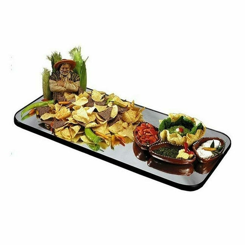 Geneva Rectangular Rimless Mirror Tray w/ Clear Acrylic Legs, 12 x 24" (2273)-cityfoodequipment.com