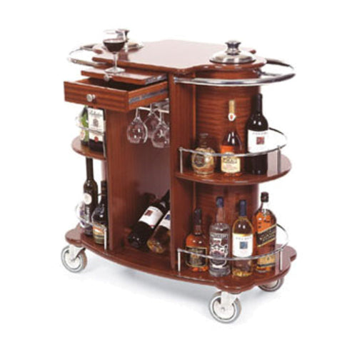Geneva Oval Wine Liquor Cart w/ Recessed Ice Buckets & 2 Shelves (70260)-cityfoodequipment.com