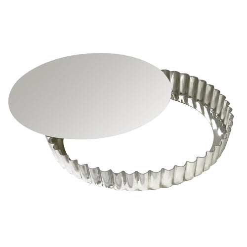 Louis Tellier 9 1/2" Round Fluted Tart Mold w/ Removable Bottom - Tin Plated (126430)-cityfoodequipment.com