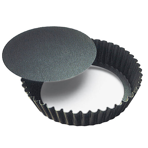 Louis Tellier 4" Fluted Cake Mold w/ Removable Bottom - 1 1/5"H, Non Stick Steel (224810)-cityfoodequipment.com