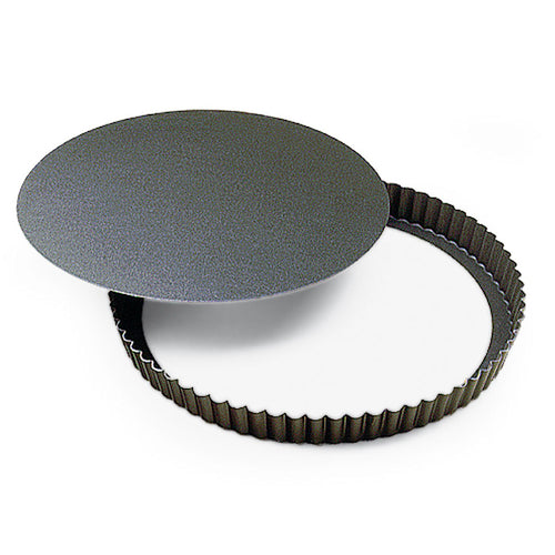 Louis Tellier 11" Round Fluted Deep Tart Mold w/ Removable Bottom - Non Stick Steel (226640)-cityfoodequipment.com