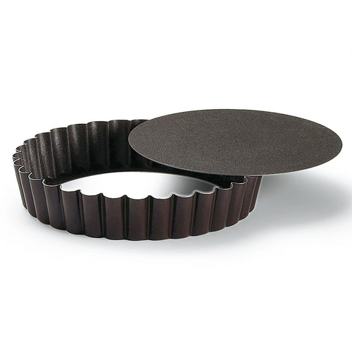 Louis Tellier 4" Round Fluted Tartlet Mold w/ Removable Bottom - Non Stick Steel (293470)-cityfoodequipment.com