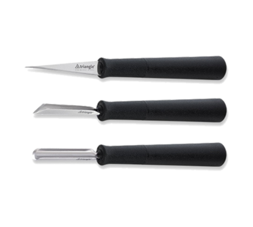 Louis Tellier 3 Piece Basic Carving Tool Set - Stainless Steel Blades w/ Black Plastic Handles (908570302)-cityfoodequipment.com