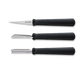 Louis Tellier 3 Piece Basic Carving Tool Set - Stainless Steel Blades w/ Black Plastic Handles (908570302)-cityfoodequipment.com
