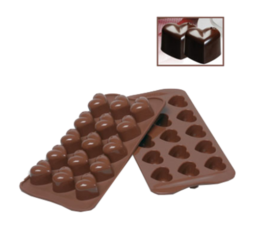 Silikomart MonAmour Chocolate Heart Mold w/ 15 Sections - Silicone, Brown (SCG01N)-cityfoodequipment.com