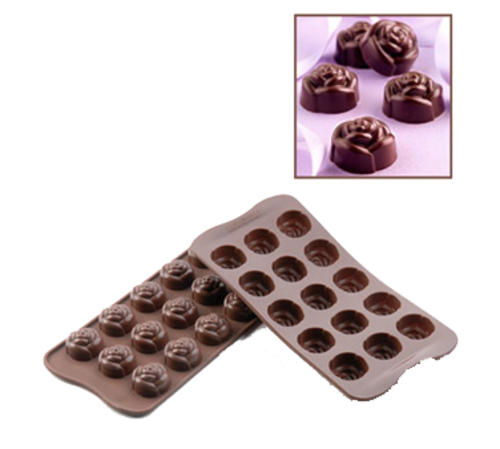 Silikomart Rose Chocolate Mold w/ 15 Sections - Silicone, Brown (SCG13N)-cityfoodequipment.com