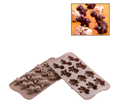 Silikomart Dino Chocolate Mold w/ 12 Sections - Silicone, Brown (SCG16N)-cityfoodequipment.com