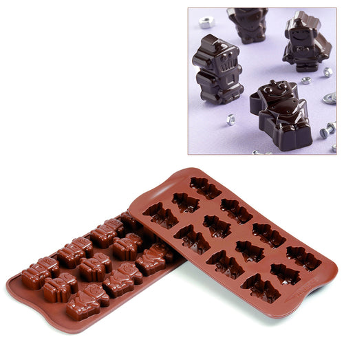 Silikomart Robot Chocolate Mold w/ 12 Sections - Silicone, Brown (SCG18)-cityfoodequipment.com