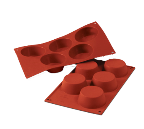 Silikomart Large Muffin Mold w/ 5 Sections - Silicone, Red (SF024)-cityfoodequipment.com